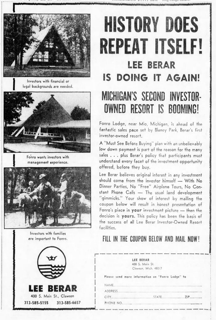 Fonro Lodge Resort Motel (Cole Creek) - Ad For Investors 1970